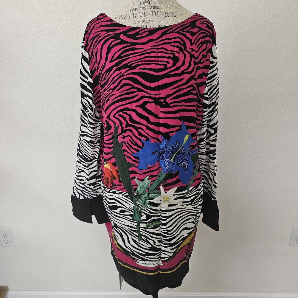 NWT Cavalli Class Zebra & Floral Long Sleeve Dress – Size IT 44 / US 8 - Picture 3 of 13